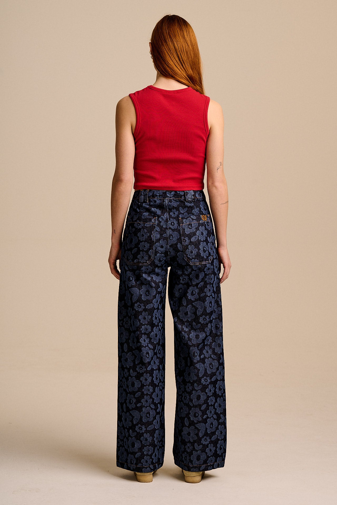 Delores - Wide Leg Denim Jeans in Indigo Vida Floral