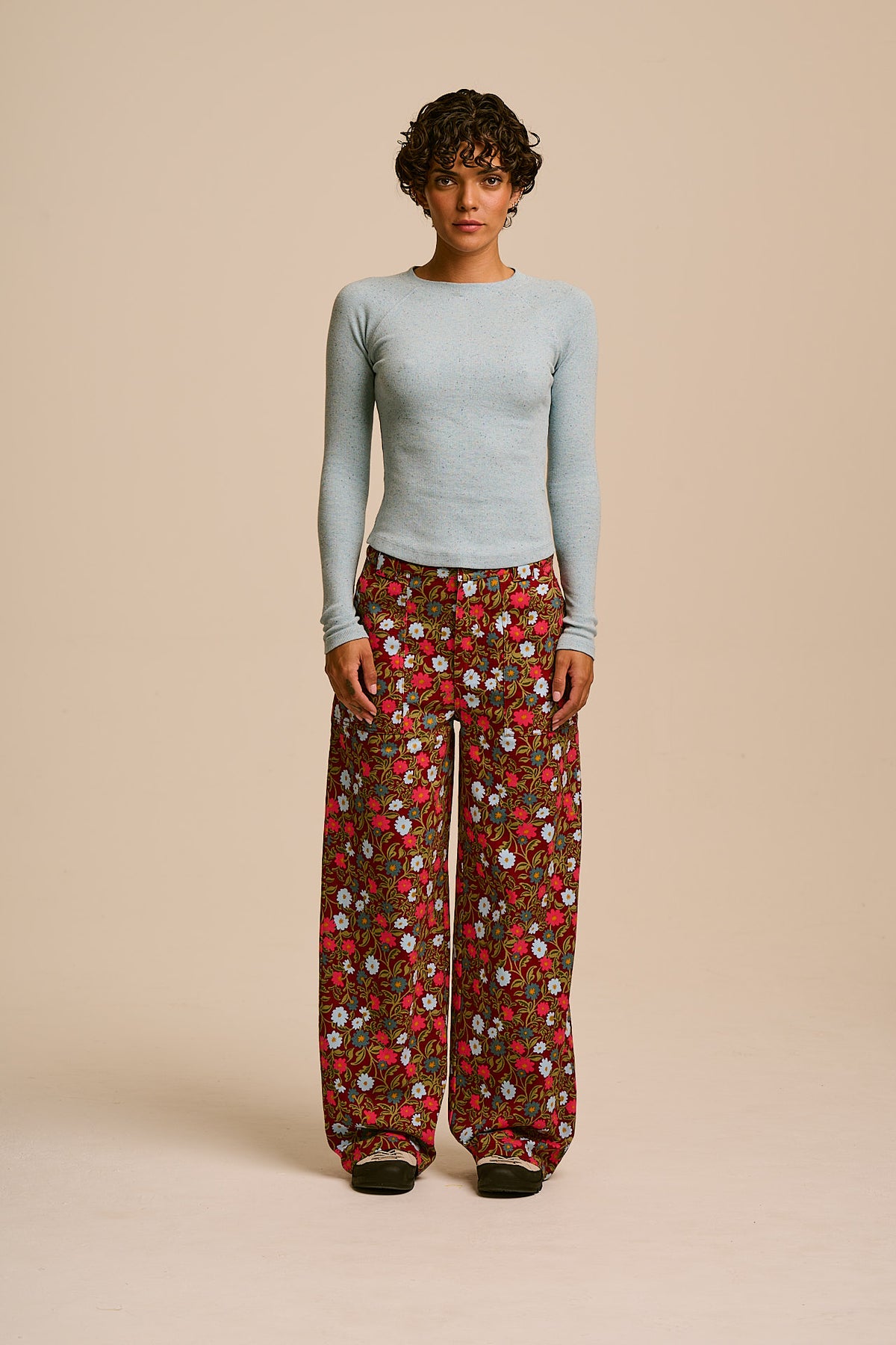 Delores - Wide Leg Cotton Trousers in Palace Floral Print
