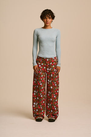 Delores - Wide Leg Cotton Trousers in Palace Floral Print