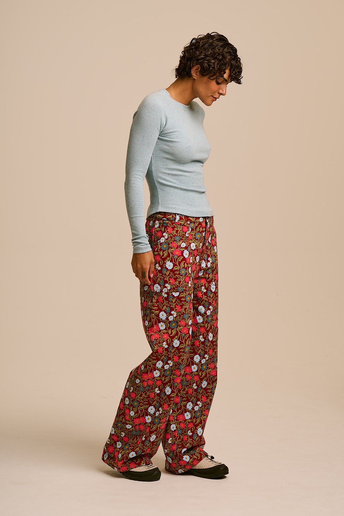 Delores - Wide Leg Cotton Trousers in Palace Floral Print