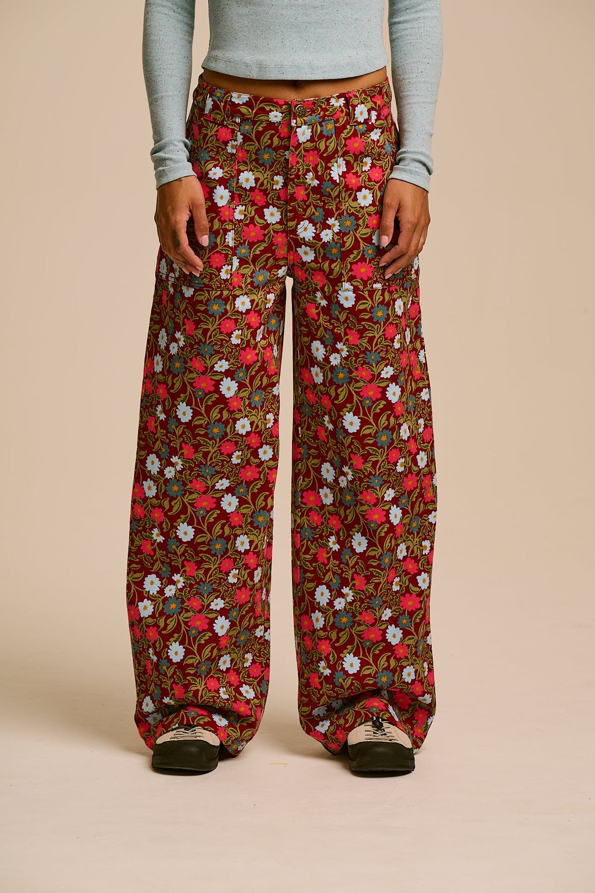 Delores - Wide Leg Cotton Trousers in Palace Floral Print