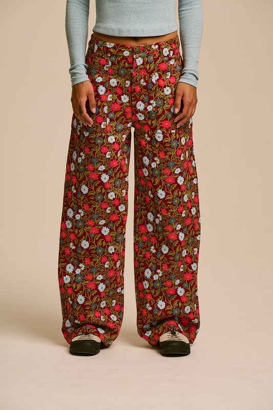 Delores - Wide Leg Cotton Trousers in Palace Floral Print