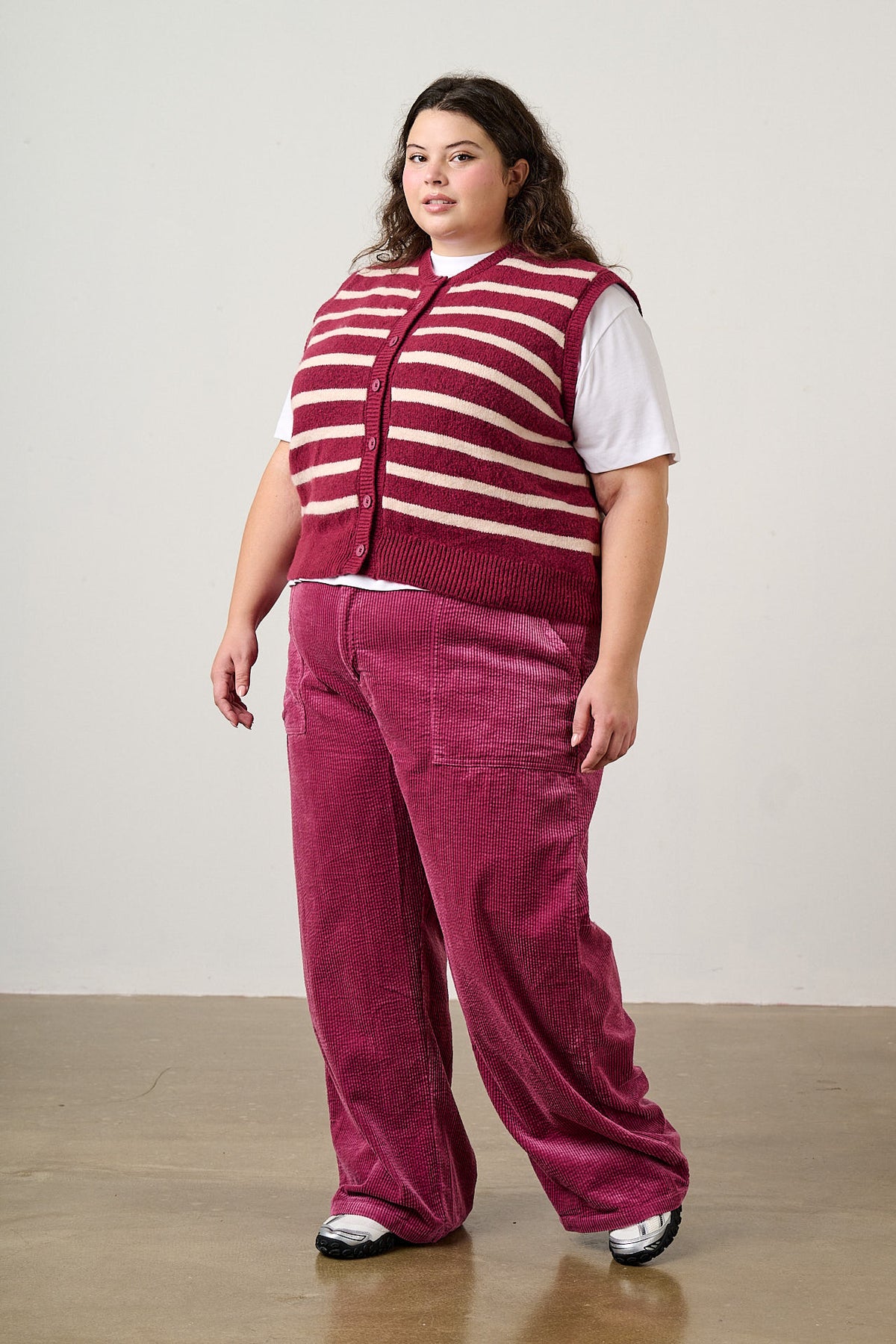 Delores - Organic Cord Wide Leg Trouser in Raspberry