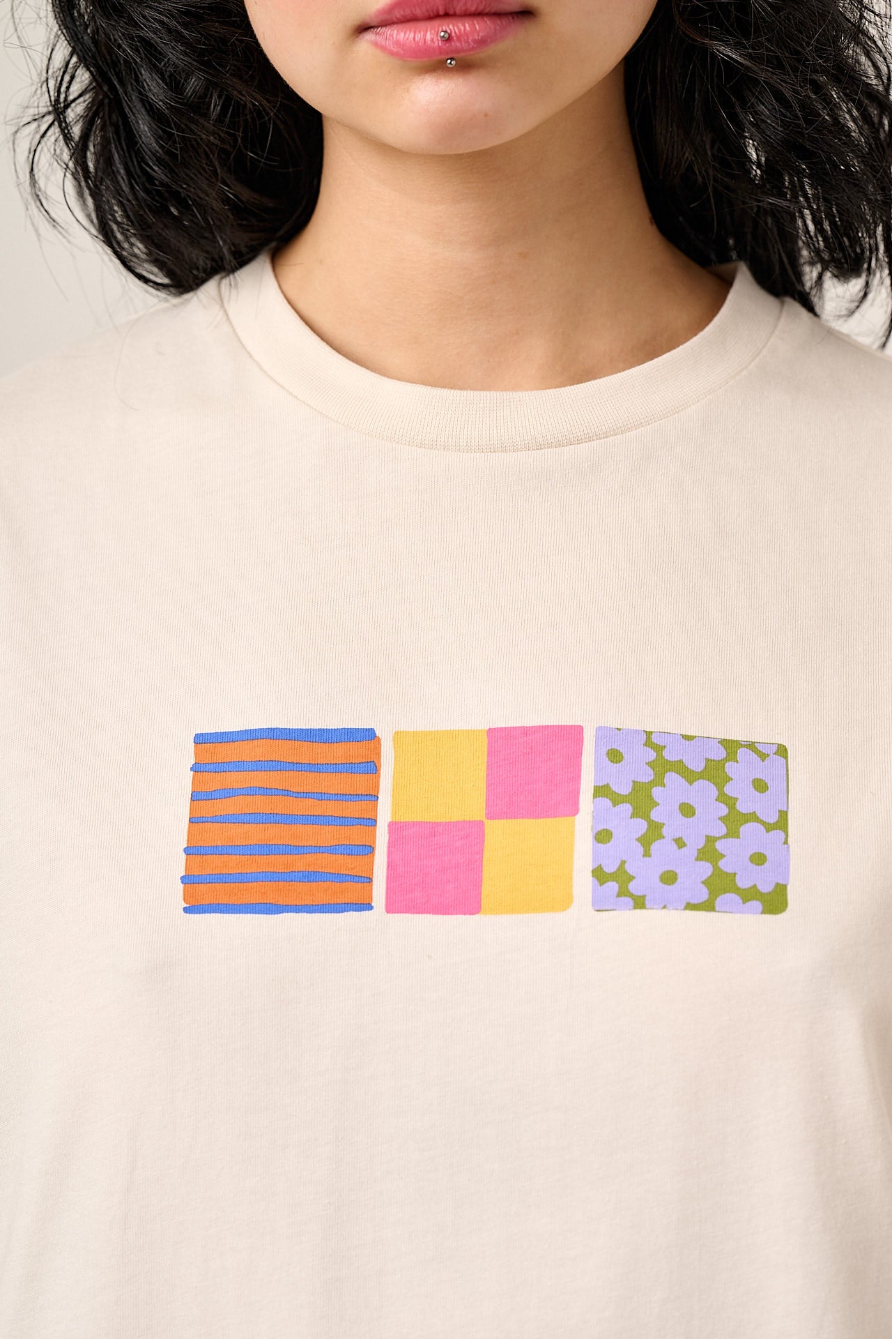 Denver - Cotton T-Shirt in Floral Checkerboard Print