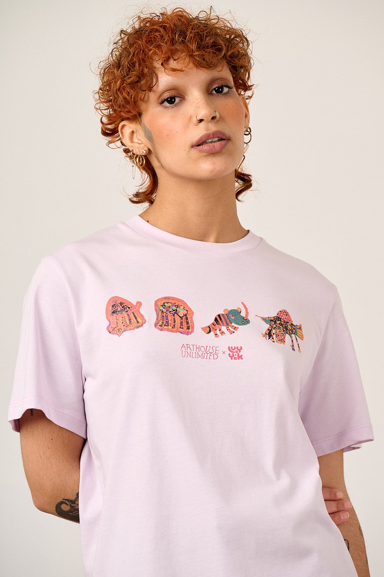 L.E Denver - Cotton T-Shirt in Arthouse & Yak: Lilac Fantasy Animals