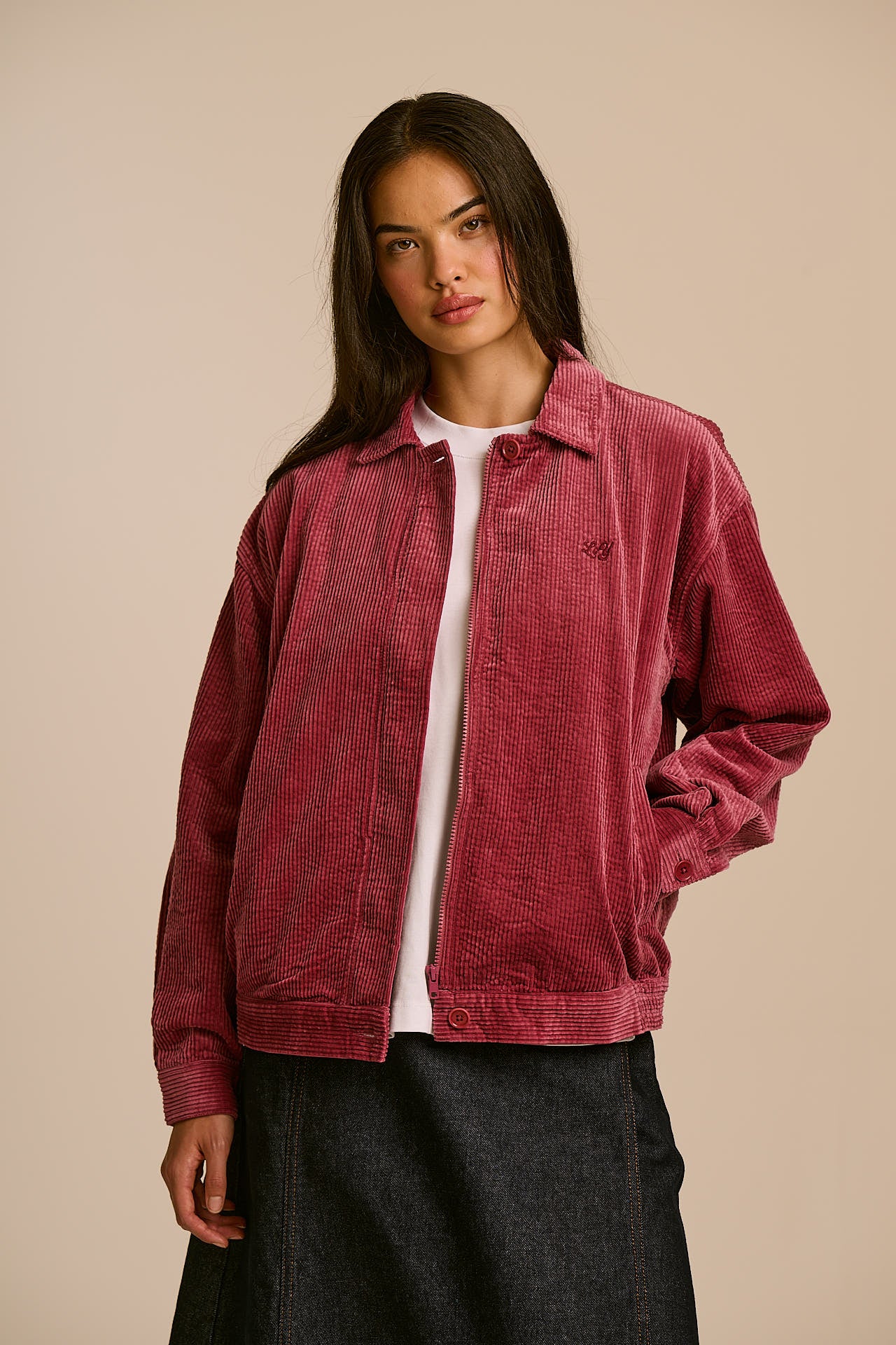 Devan - Cotton Corduroy Jacket in Burgundy