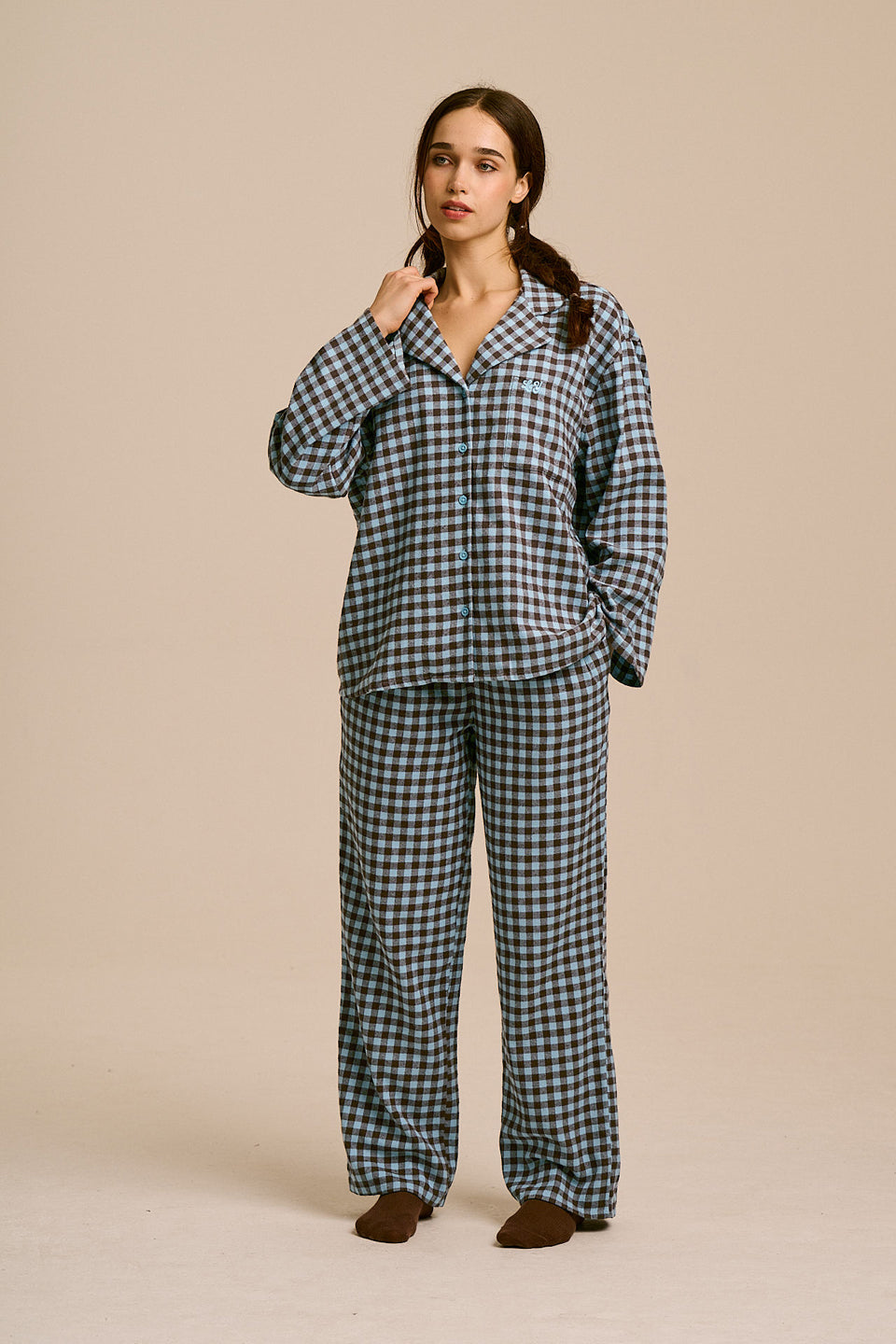 Dreamer - Pyjamas in Blue and Brown Checkerboard