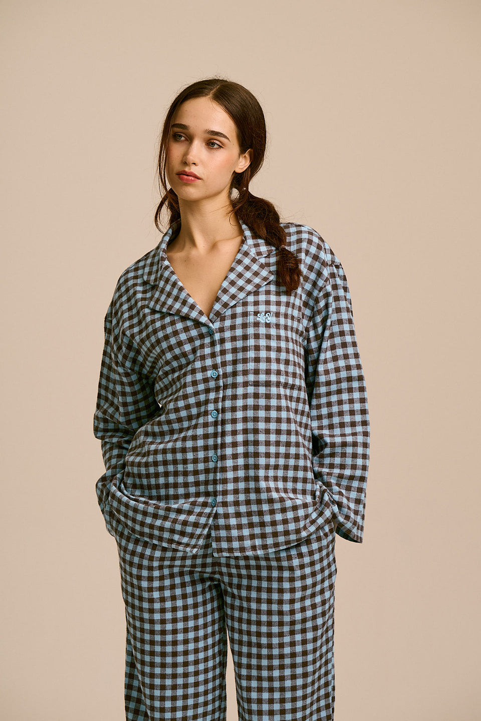 Dreamer - Pyjamas in Blue and Brown Checkerboard