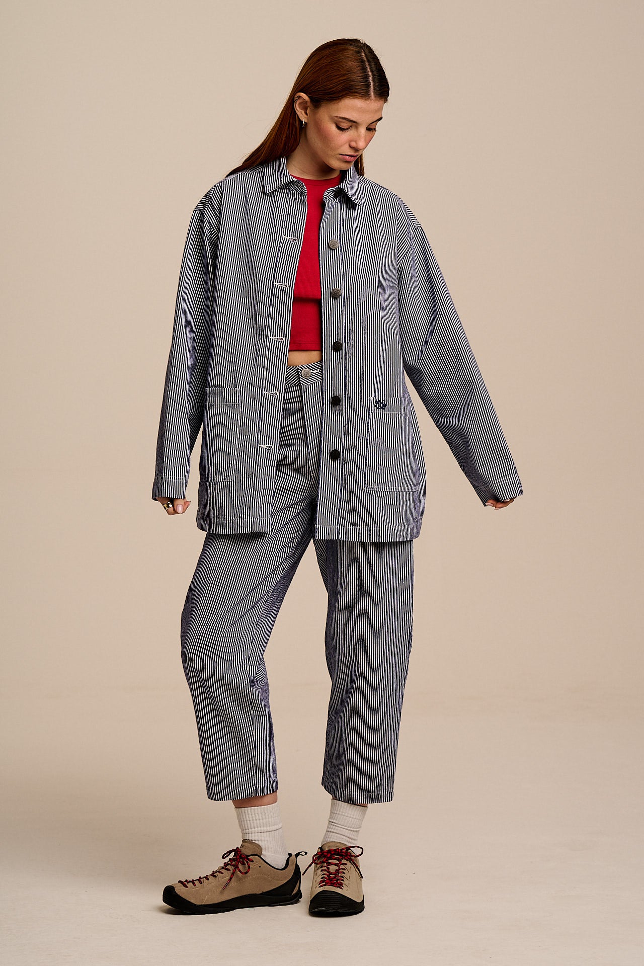 Olly - Cotton Jacket in Navy Stripe