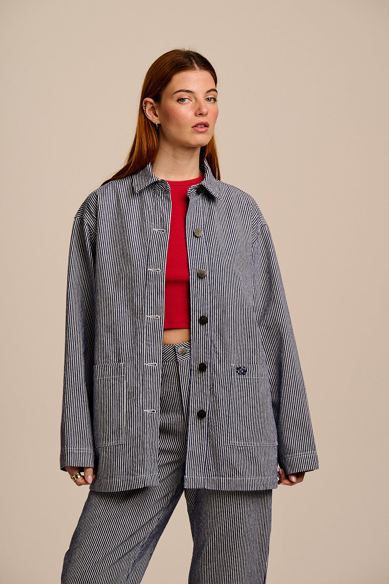 Olly - Cotton Jacket in Navy Stripe