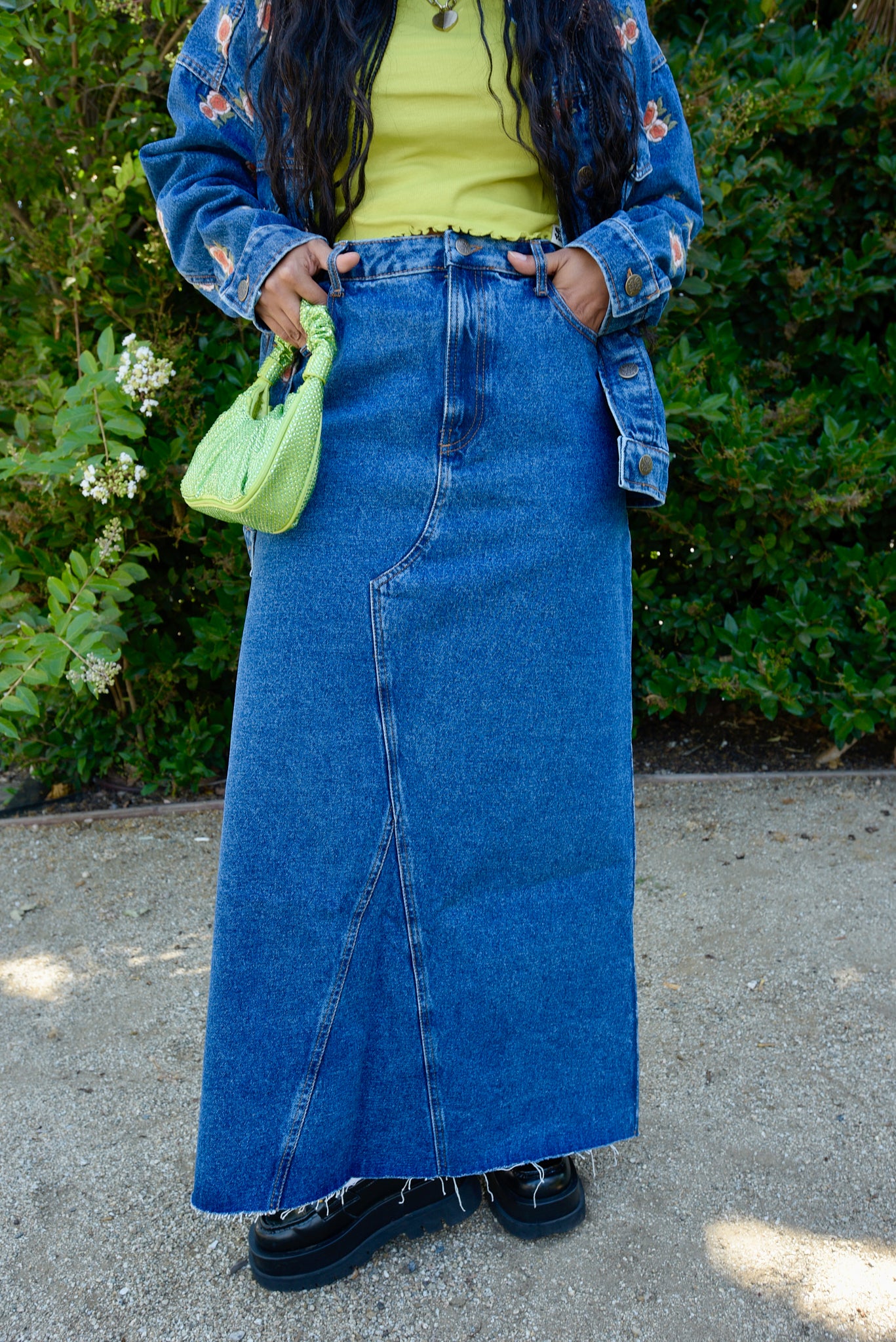 Liv - Maxi Denim Skirt in Mid Wash Blue