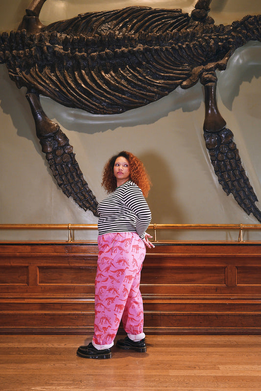 L.E. Alexa - Cotton Trousers in Pink Dinosaur Natural History Museum & Yak