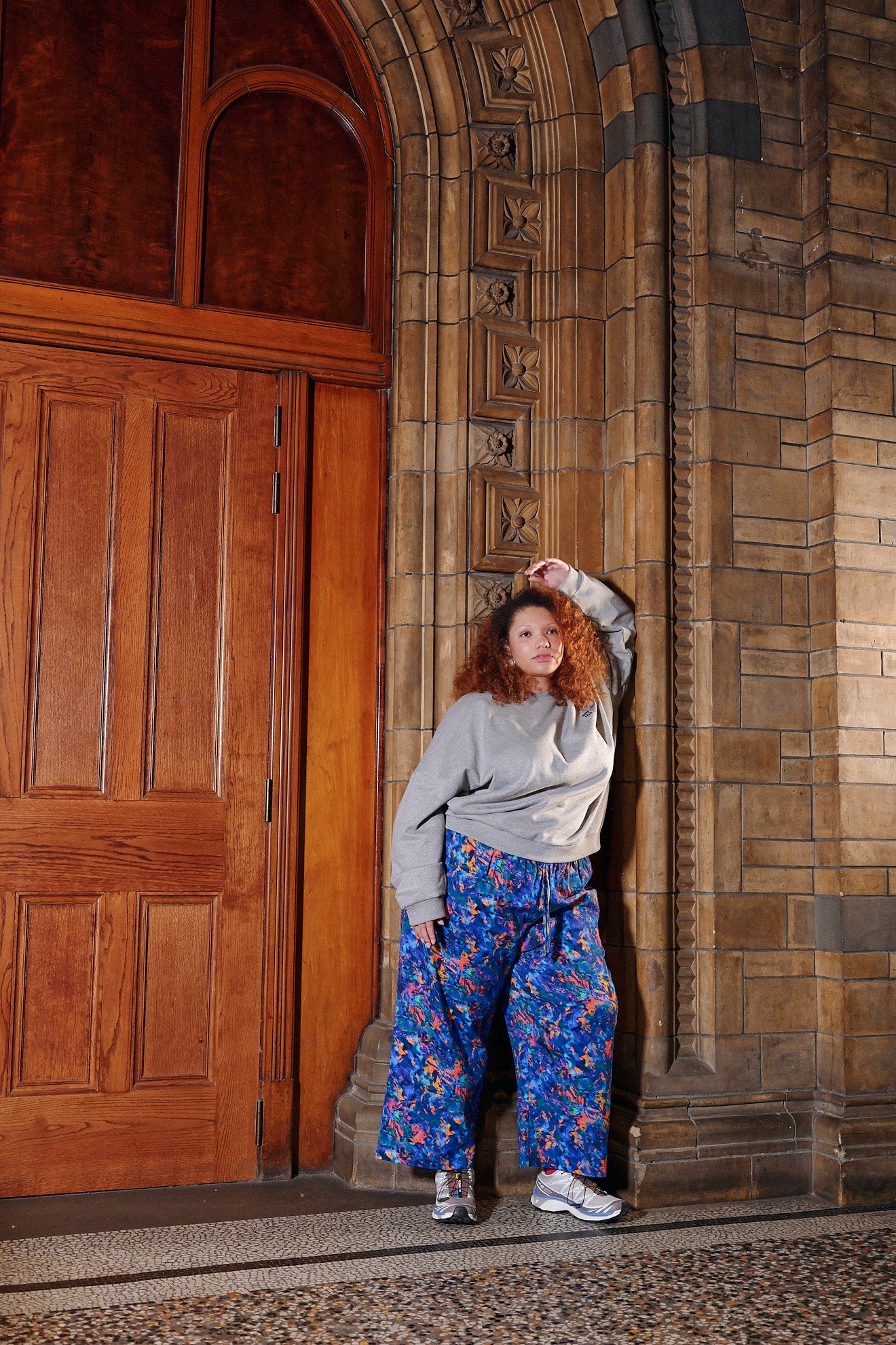 L.E. Chuck Wide Leg Cotton Trousers Digital Blur History Museum &