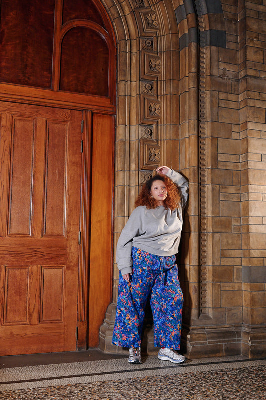 L.E. Chuck - Wide Leg Cotton Trousers in Digital Blur Natural History Museum & Yak