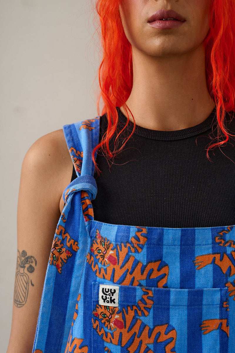 Easton - Cotton Dungarees in Blue Tiger Stripe