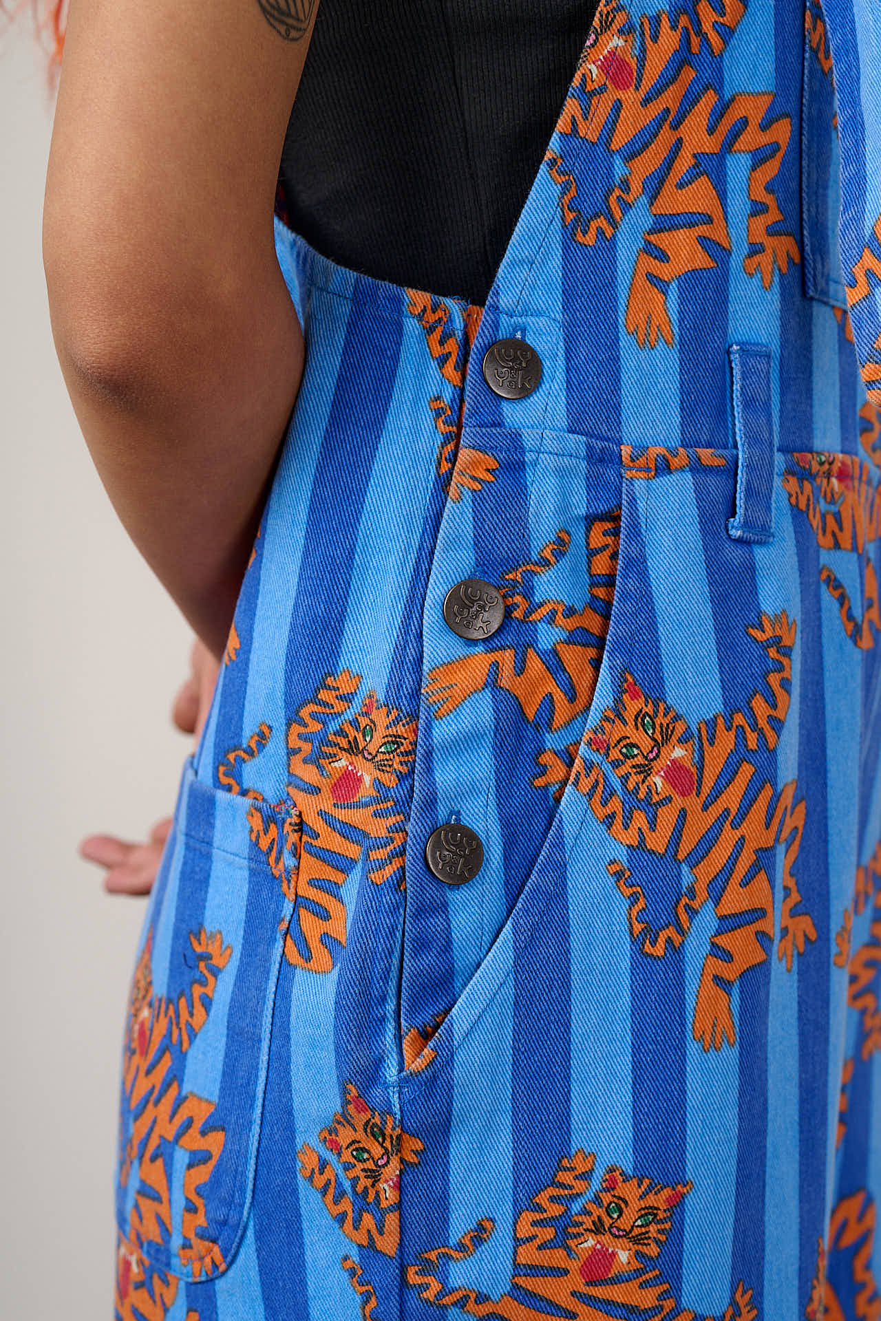 Easton - Cotton Dungarees in Blue Tiger Stripe