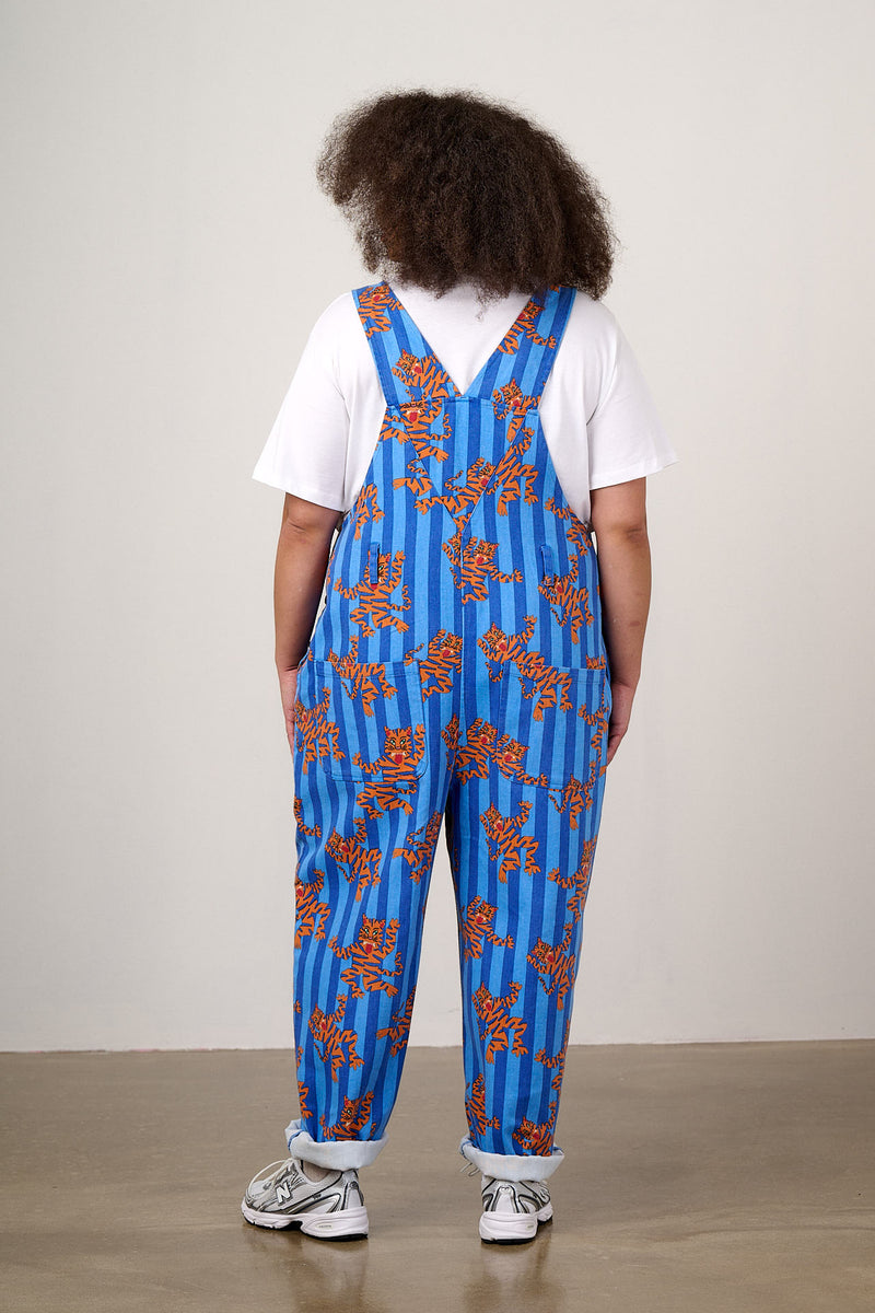 Easton - Cotton Dungarees in Blue Tiger Stripe