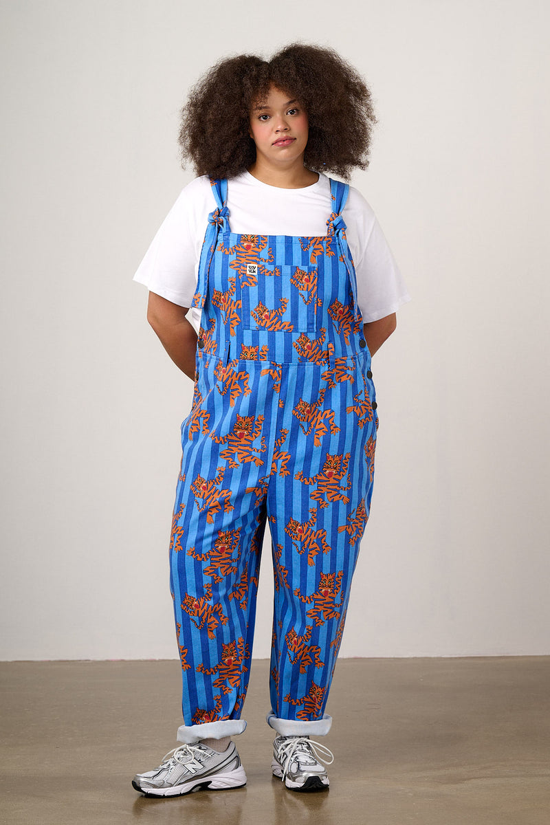 Easton - Cotton Dungarees in Blue Tiger Stripe