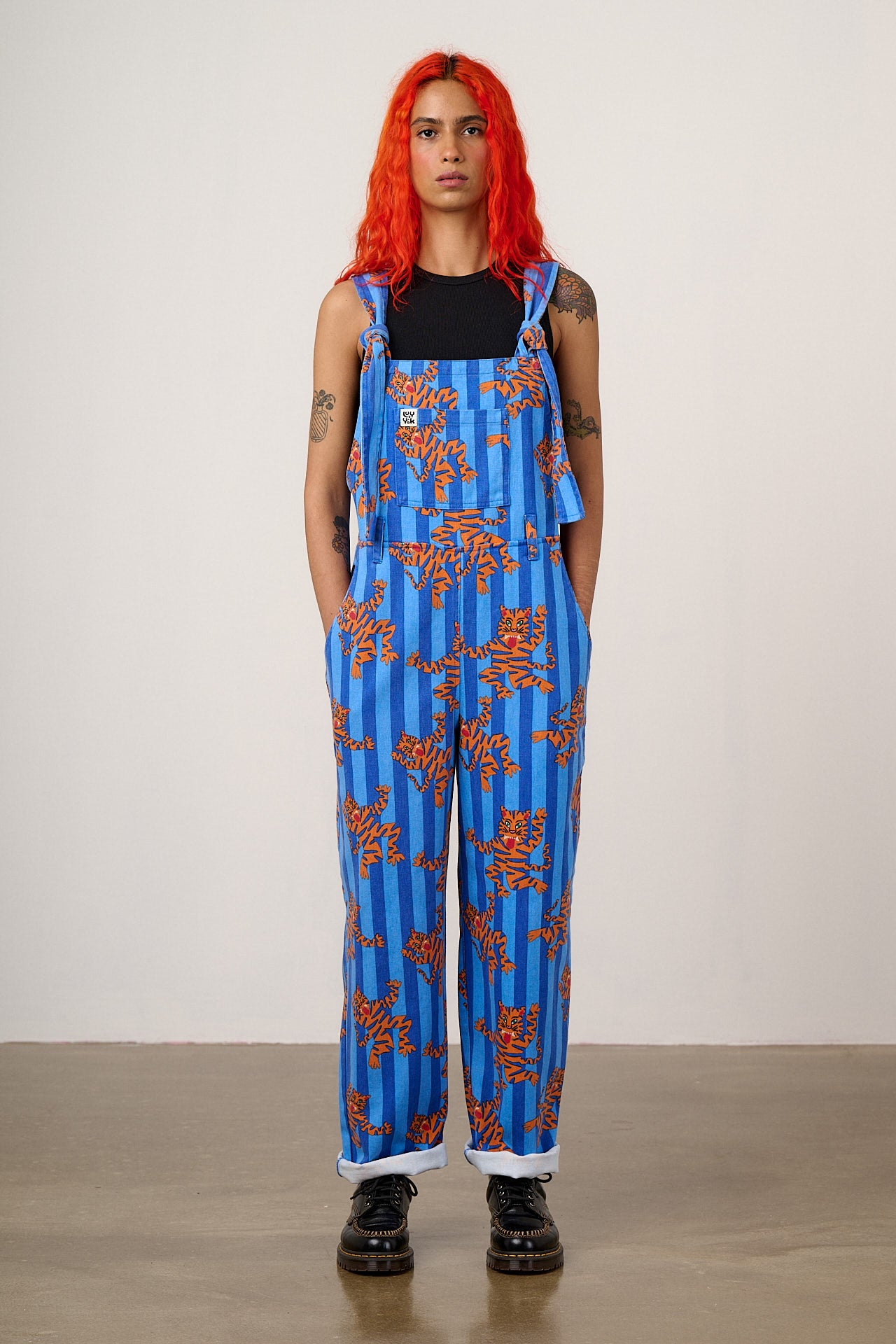 Easton - Cotton Dungarees in Blue Tiger Stripe