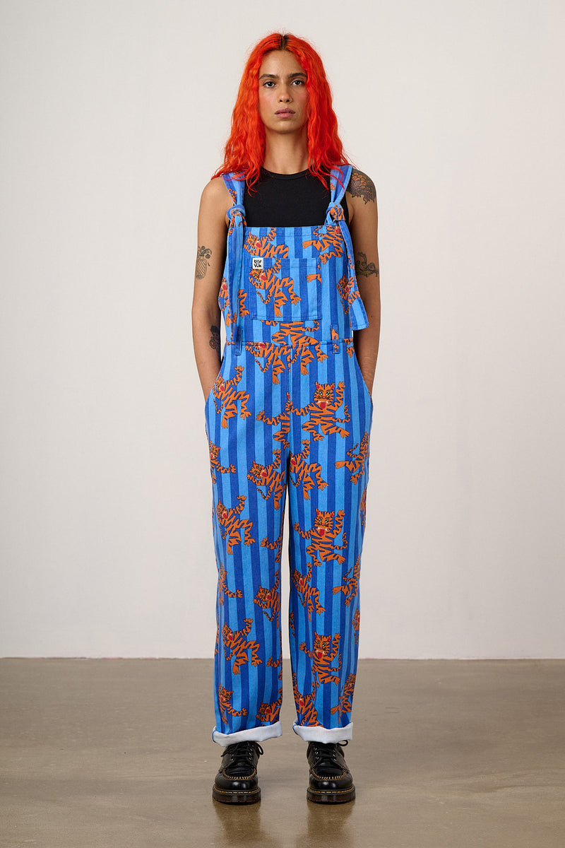 Easton - Cotton Dungarees in Blue Tiger Stripe