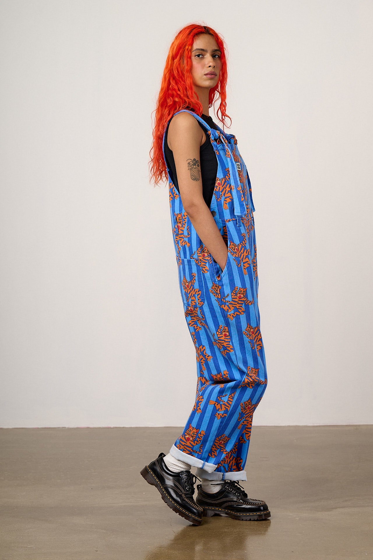 Easton - Cotton Dungarees in Blue Tiger Stripe