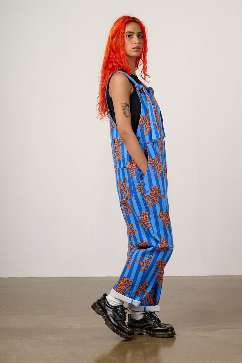 Easton - Cotton Dungarees in Blue Tiger Stripe