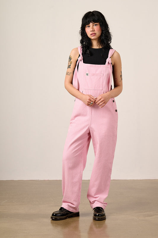 Easton - Cotton Dungarees in Pink Stripe