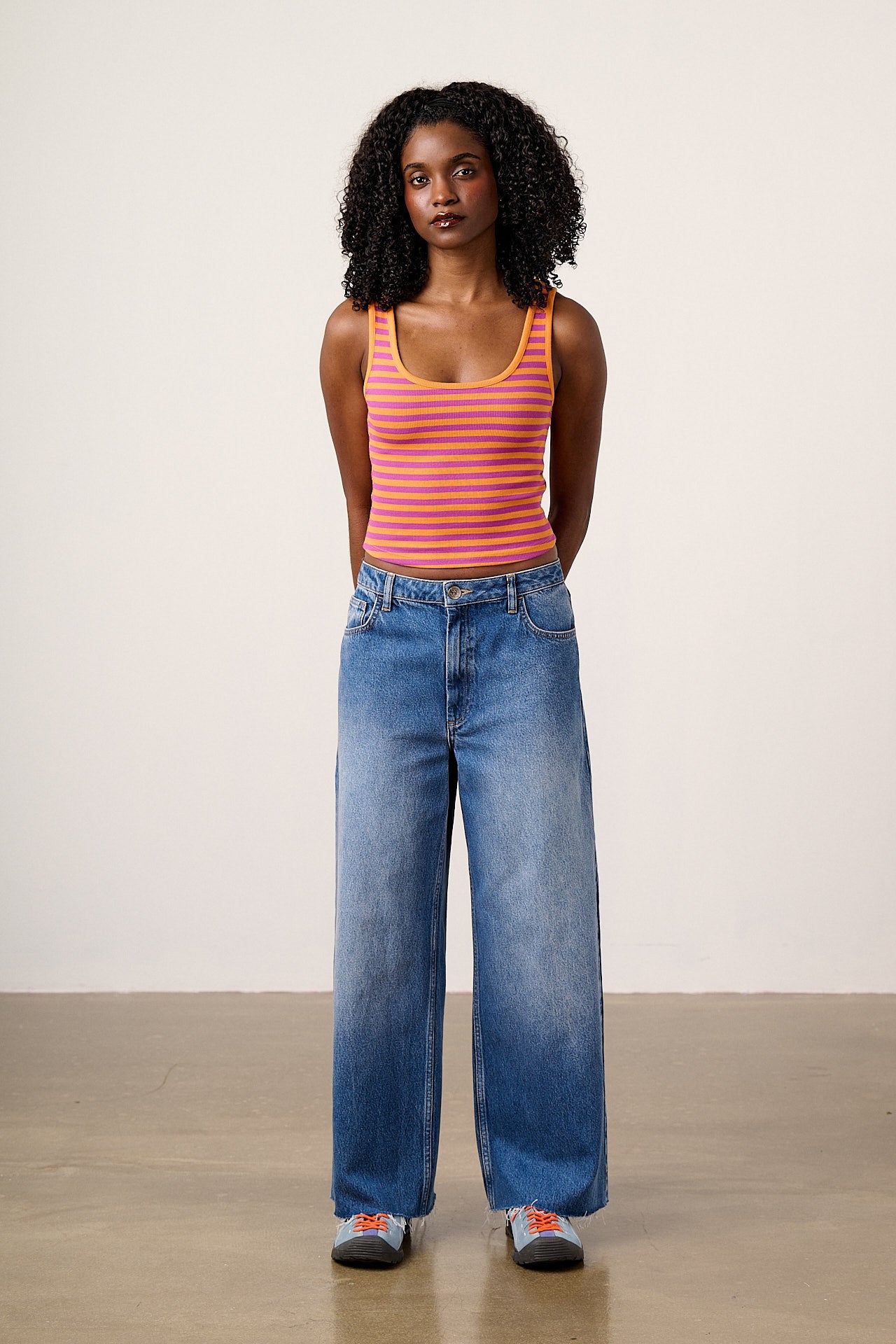 Eden - Cotton Ribbed Vest in Orange & Purple Stripe