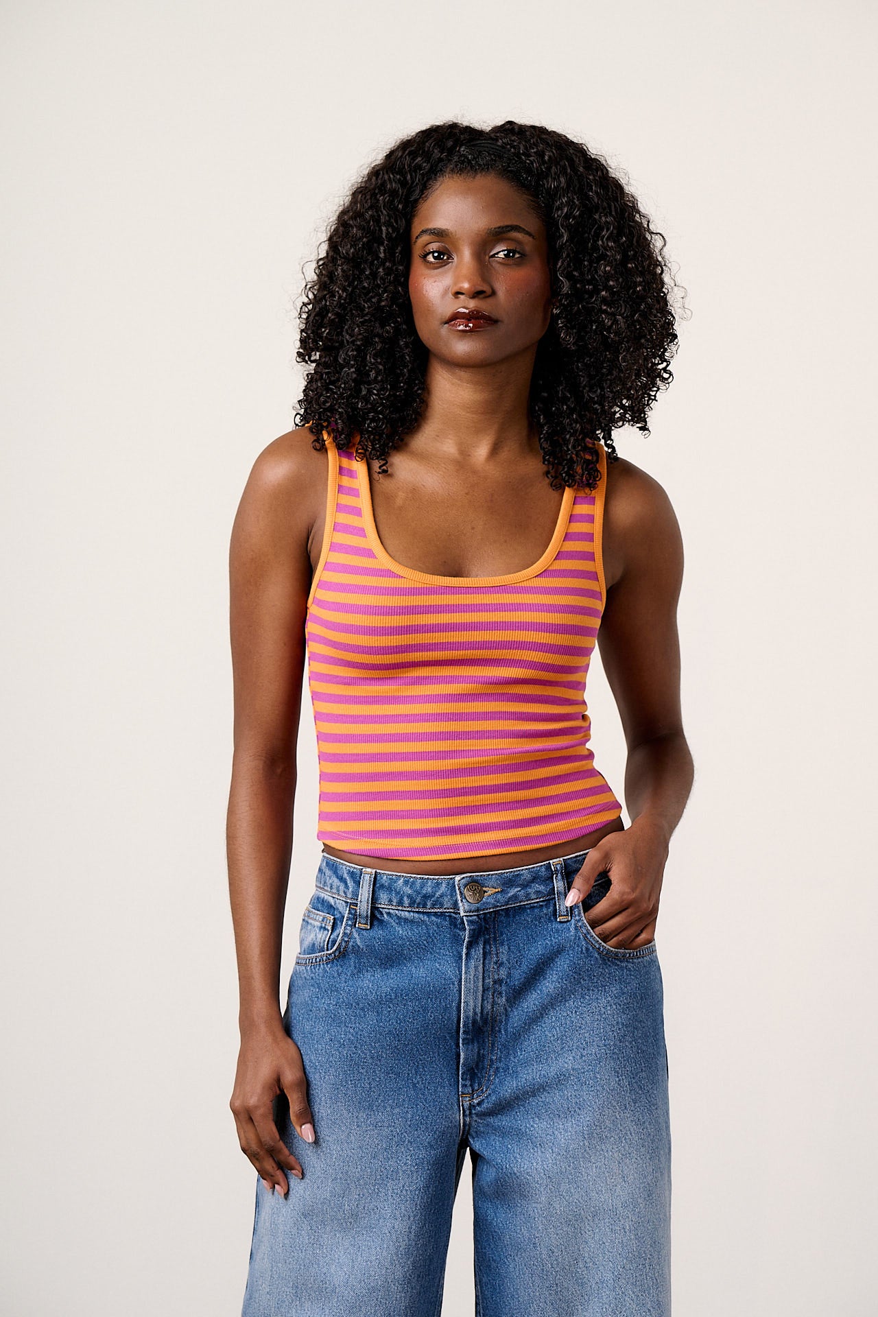 Eden - Cotton Ribbed Vest in Orange & Purple Stripe