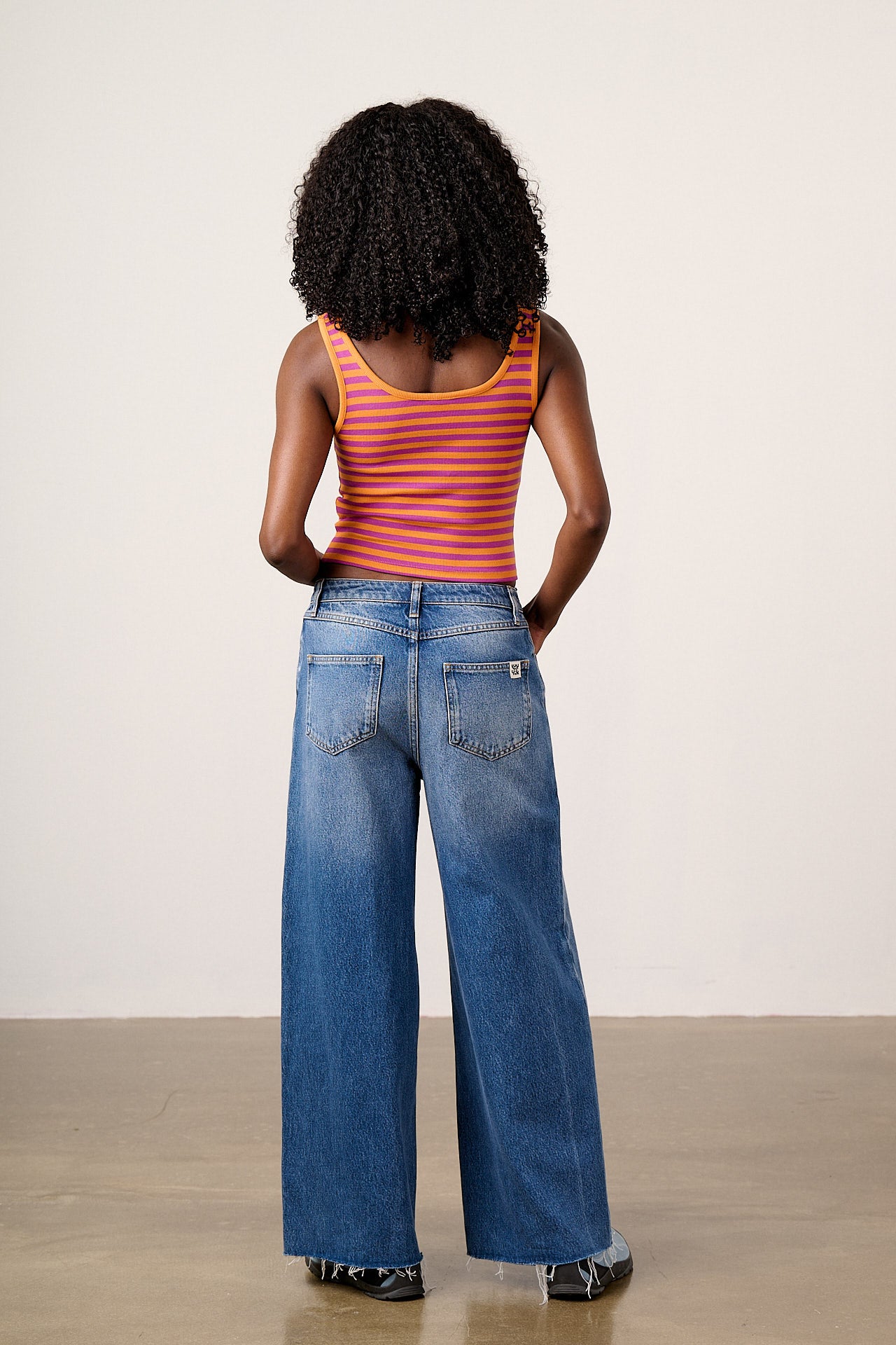 Eden - Cotton Ribbed Vest in Orange & Purple Stripe