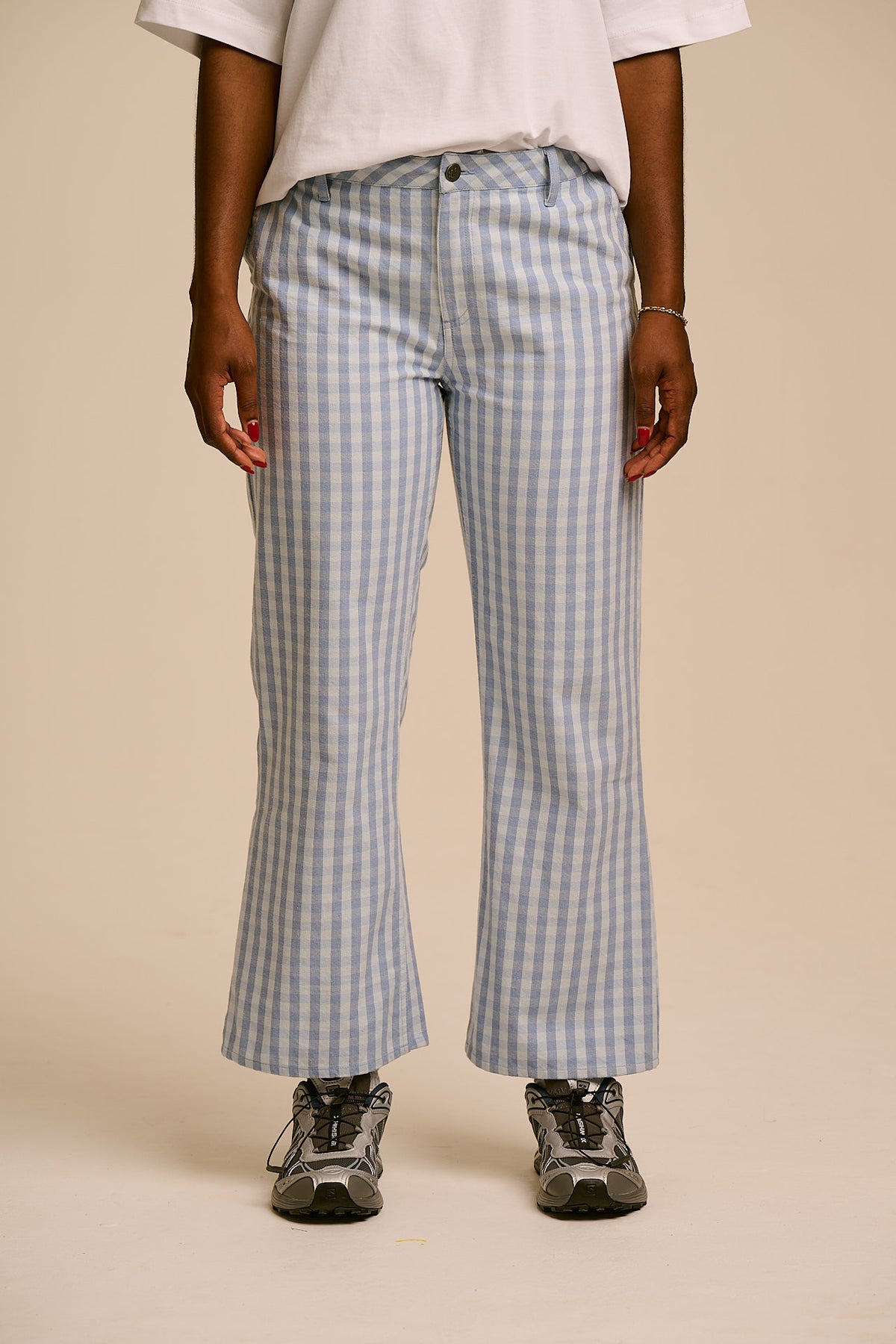 Ellis - Cotton Kickflare Trousers in Blue Gingham