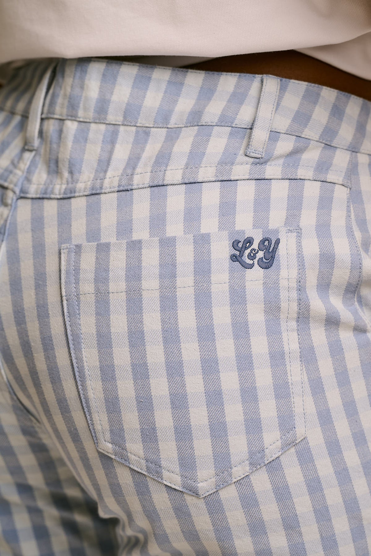 Ellis - Cotton Kickflare Trousers in Blue Gingham