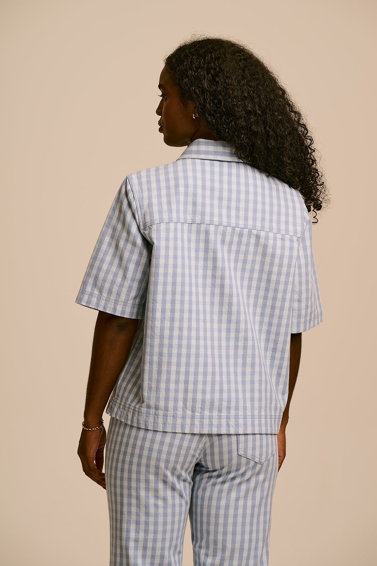 Elio - Cotton Zip Through Shirt in Blue Gingham