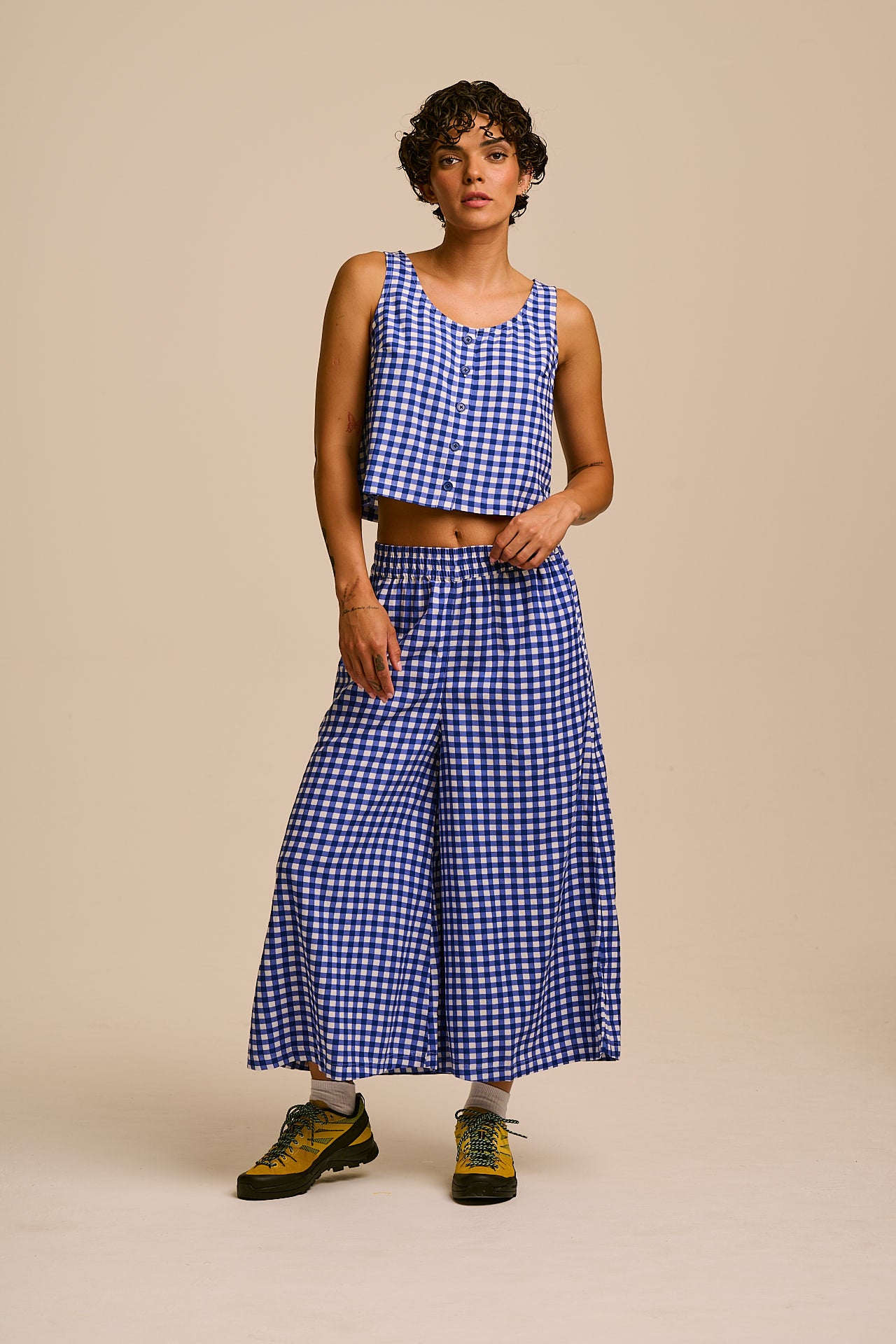 Etoile - Cotton Button Up Tank in Blue Check