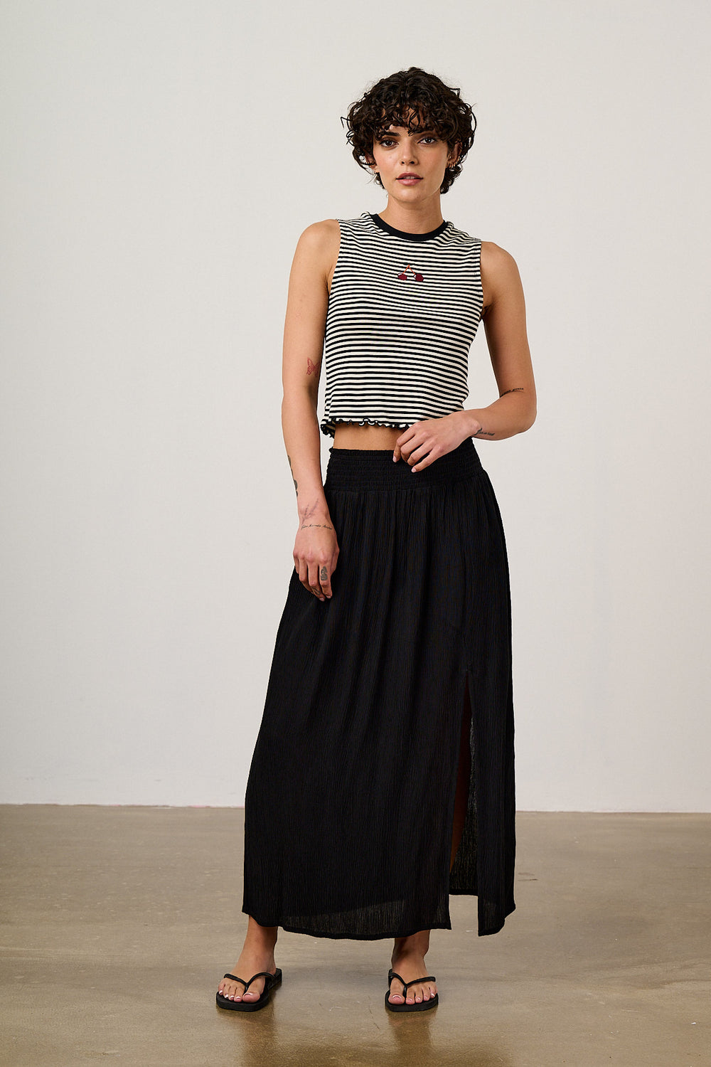 Etta - Cotton Jersey Sleeveless Tank Top in Cherry Stripe
