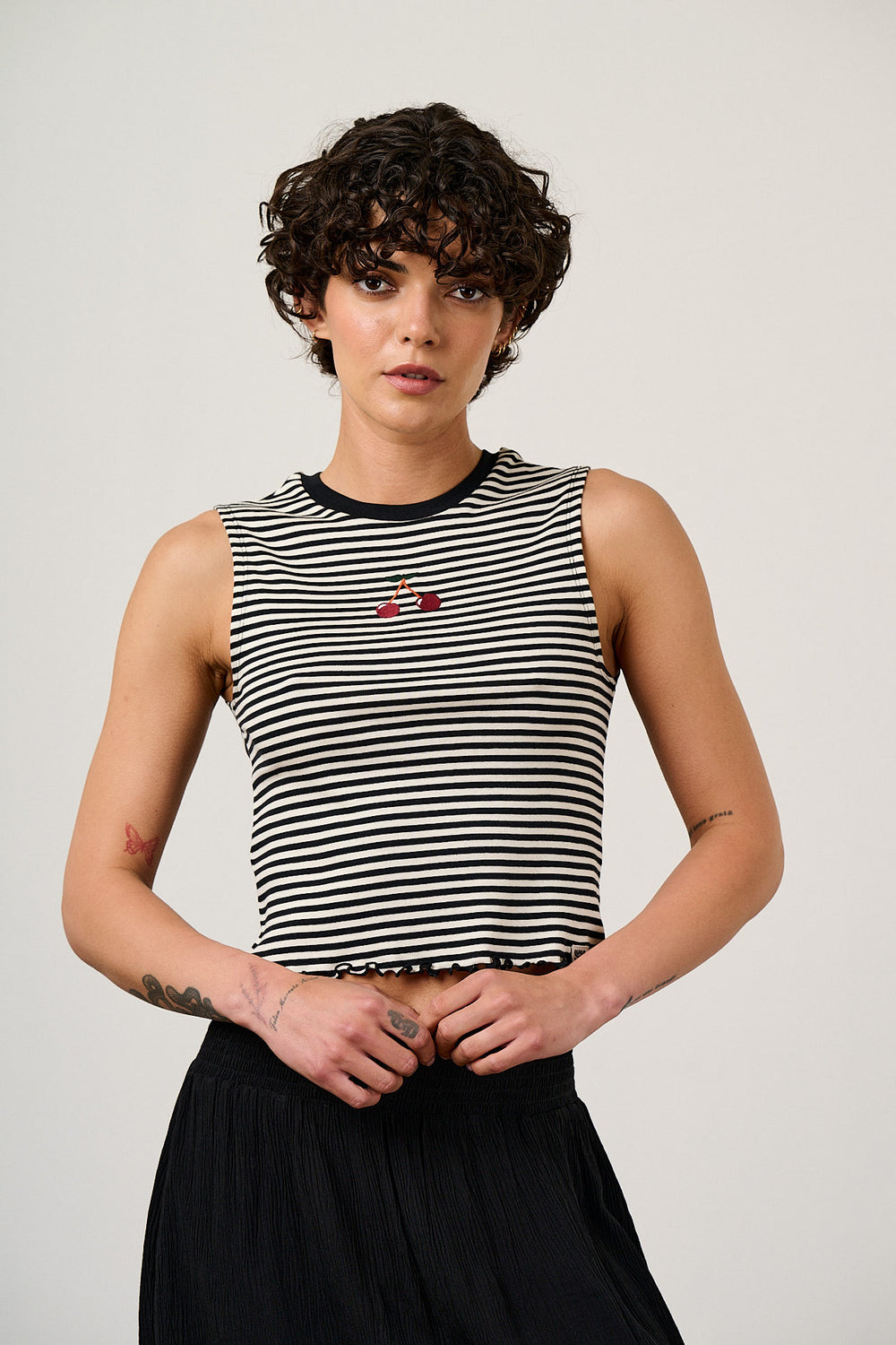 Etta - Cotton Jersey Sleeveless Tank Top in Cherry Stripe