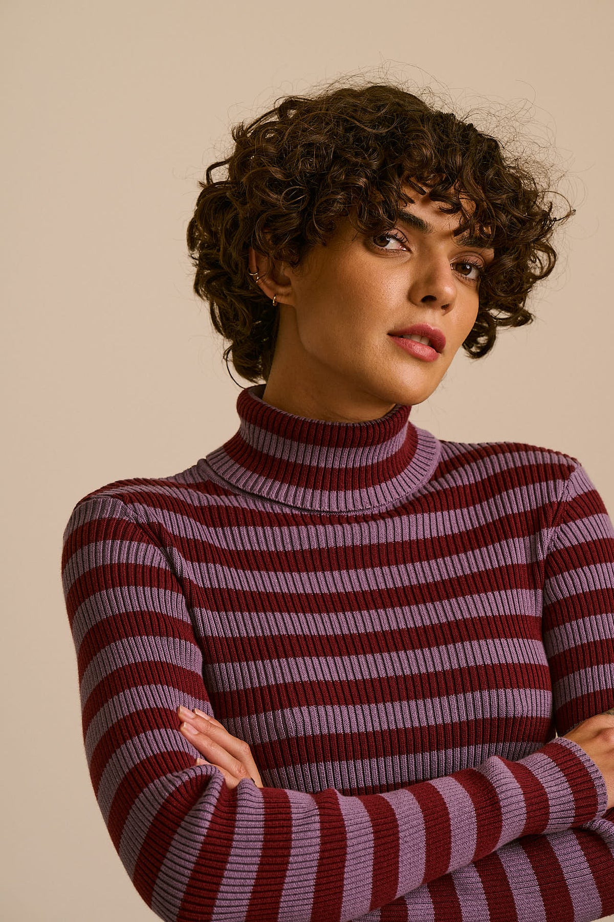 Eva - Roll Neck Jumper in Harvest Home Stripe