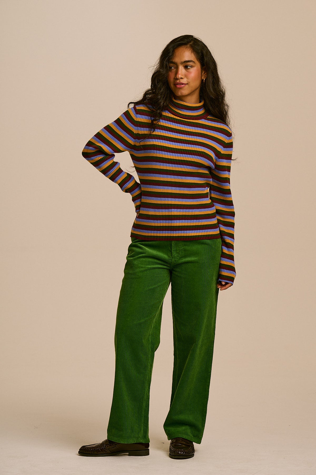 Eva - Roll Neck Jumper in Multi Stripe