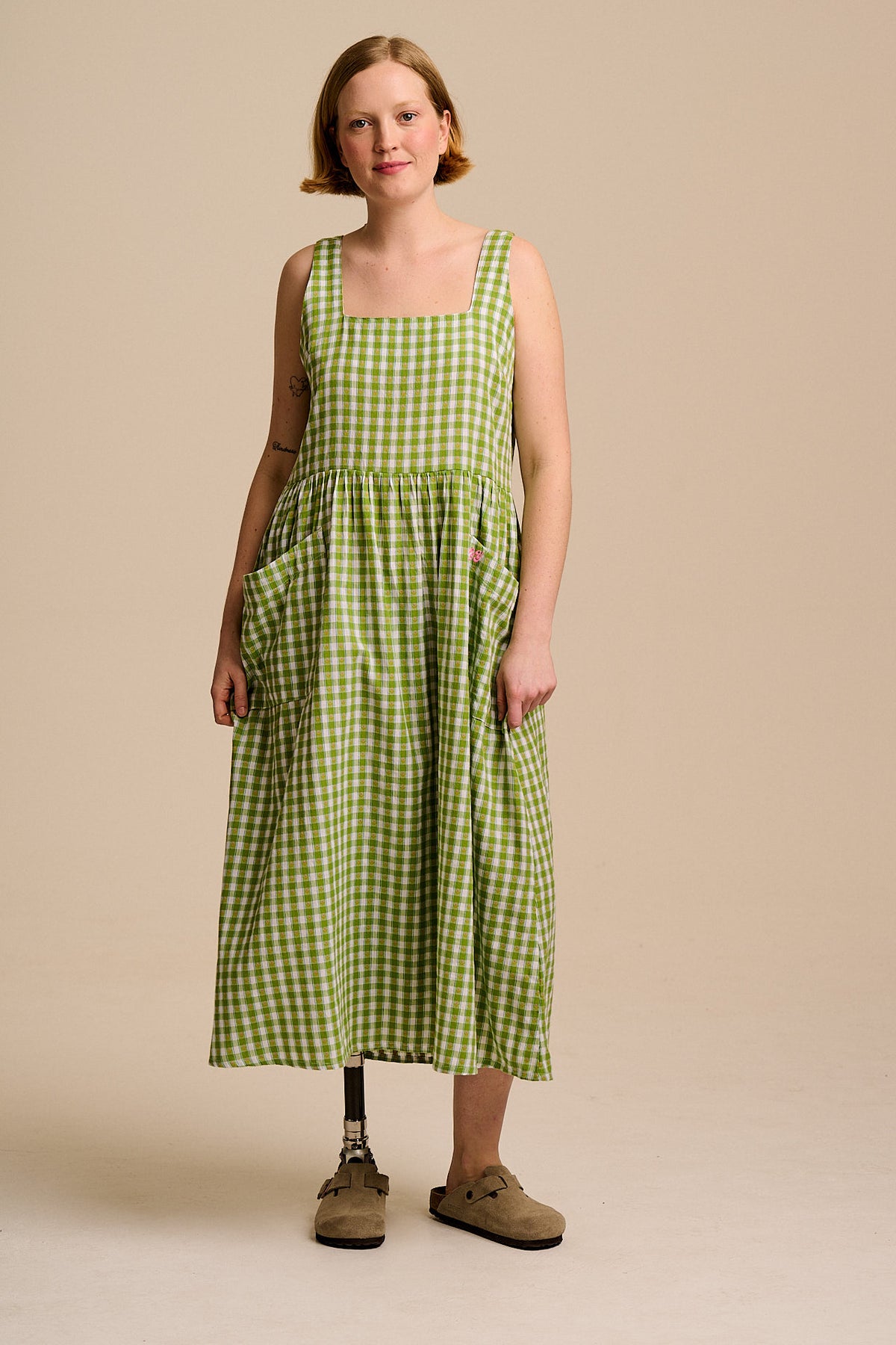 Florie Cotton Midi Dress Green & Tulip Gingham