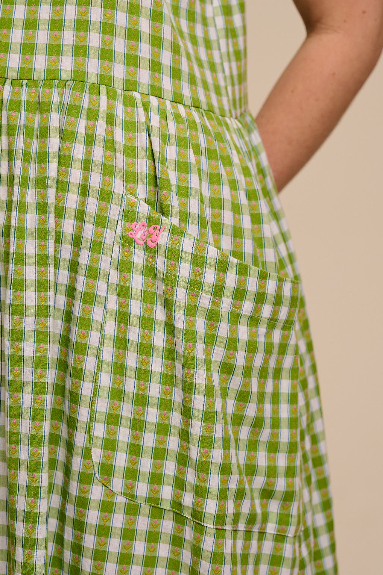 Florie - Cotton Midi Dress in Green & White Tulip Gingham Lucy & Yak Florie - Cotton Midi Dress in Green & White Tulip Gingham Lucy & Yak
