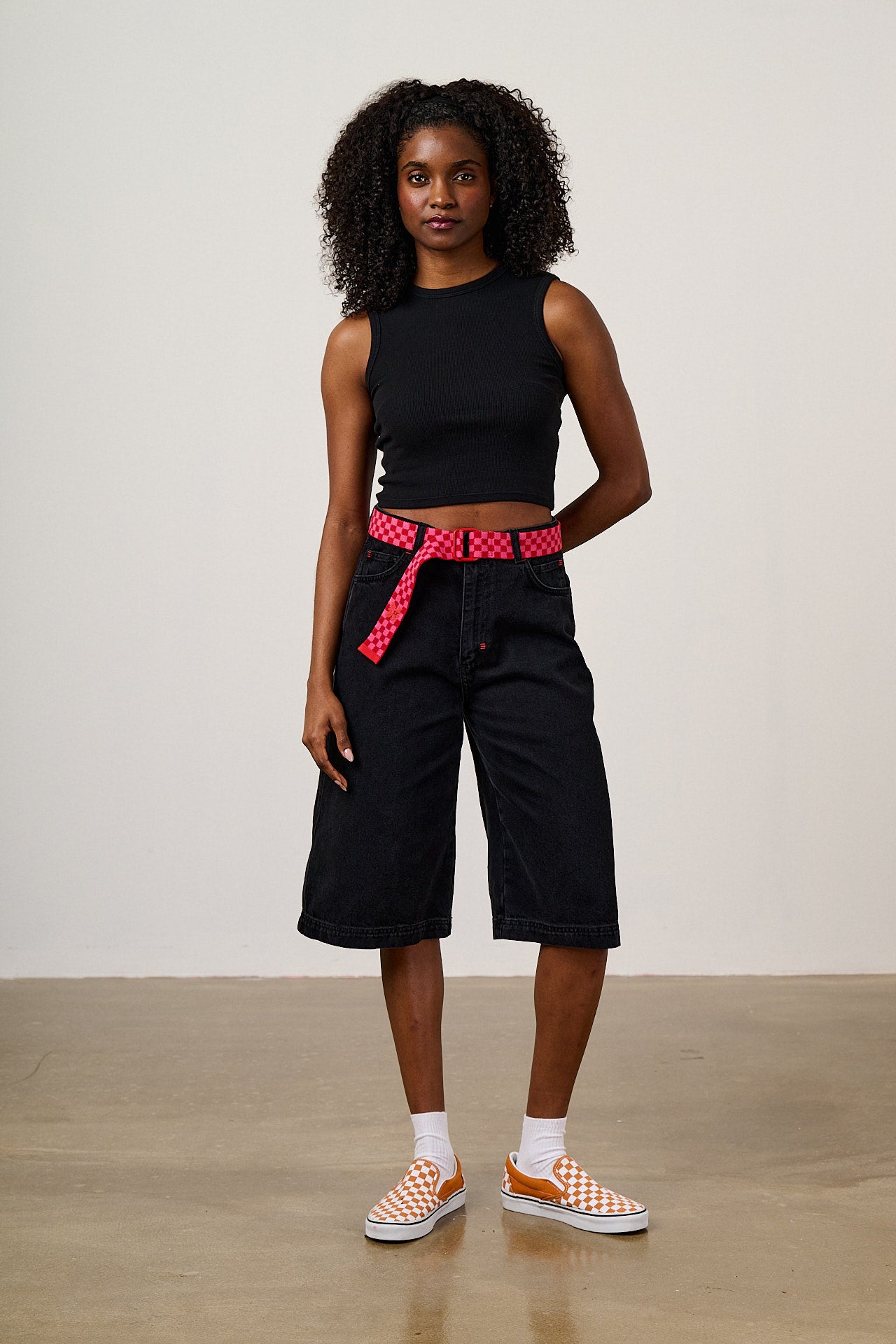 Flynn - D-Ring Cotton Webbing Belt in Pink & Red Checkerboard