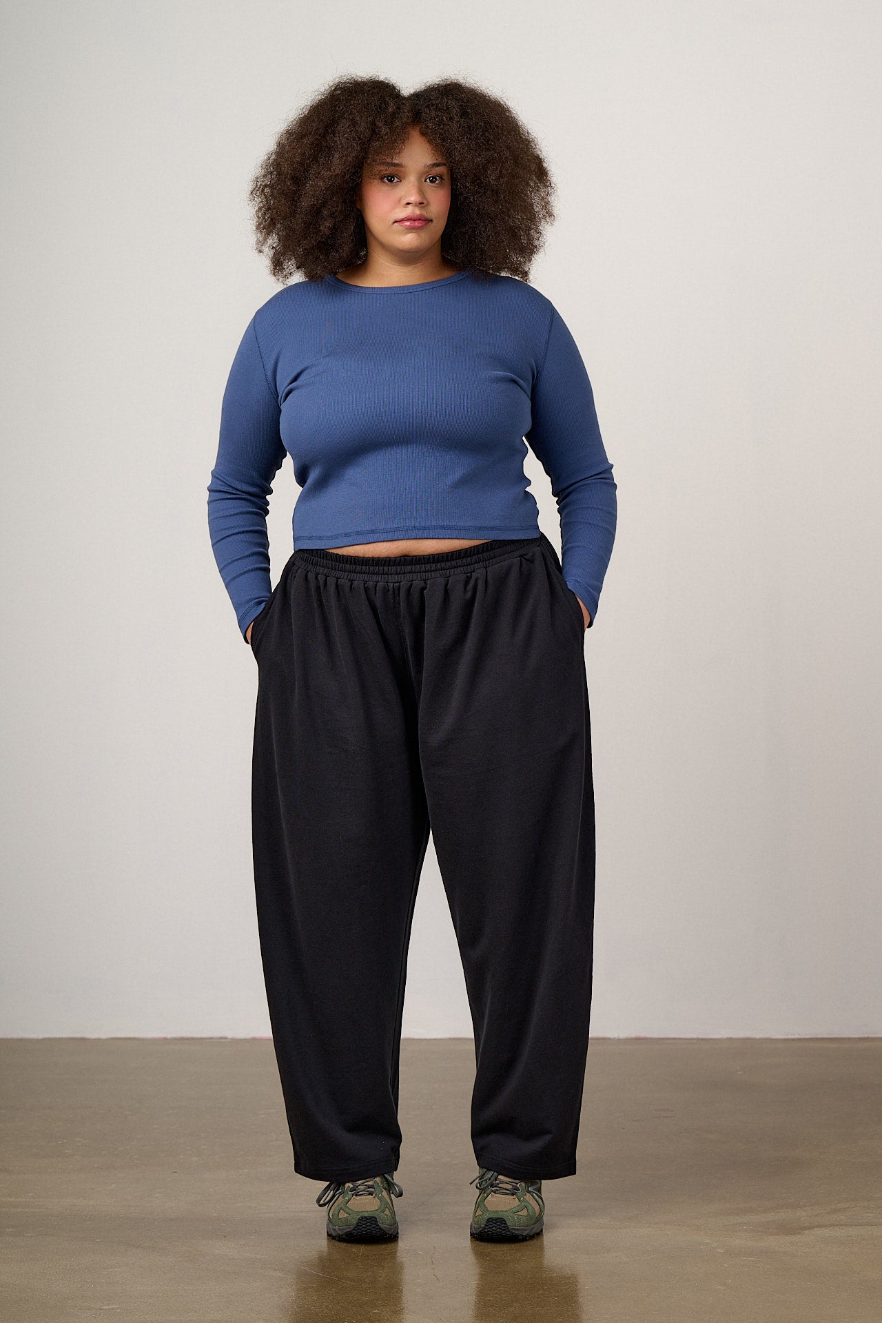 Freddie - Barrel Leg Cotton Jersey Trouser in Black