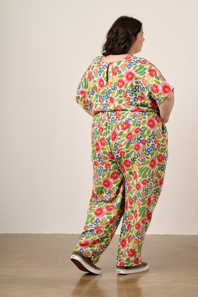 Freddie - Barrel Leg Cotton Trousers in Ivory Marie