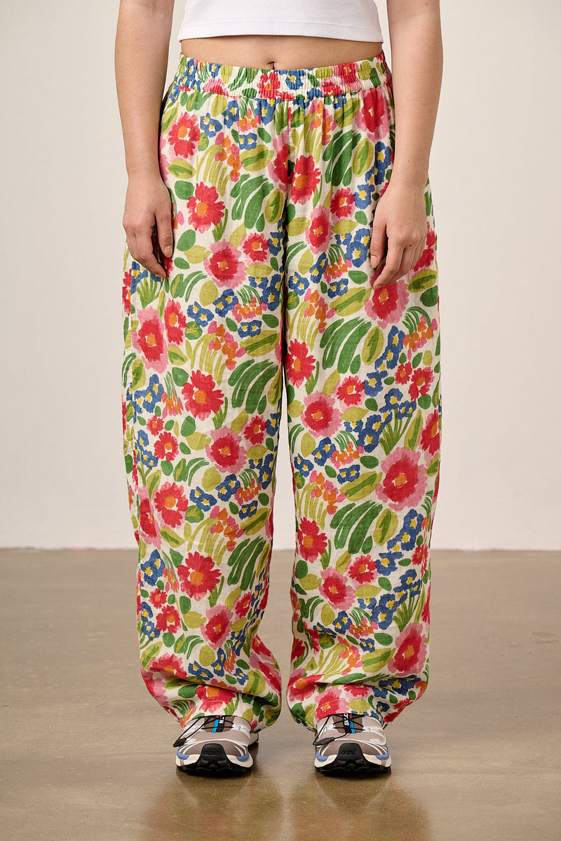 Freddie - Barrel Leg Cotton Trousers in Ivory Marie