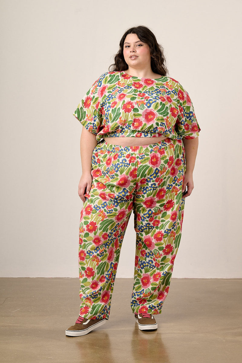 Freddie - Barrel Leg Cotton Trousers in Ivory Marie