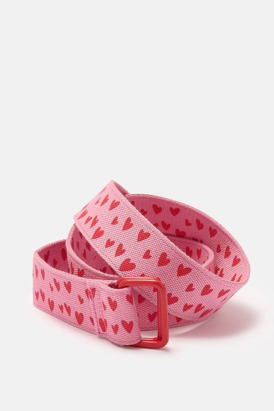 Flynn - D-Ring Cotton Belt in Pink Heart Cupid Print