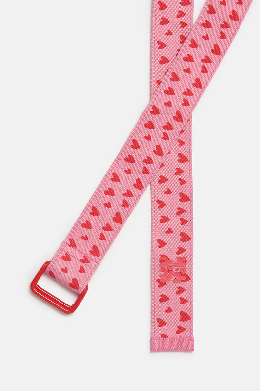 Flynn - D-Ring Cotton Belt in Pink Heart Cupid Print