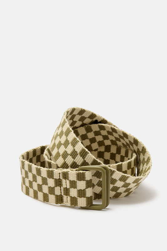 Flynn - D-Ring Cotton Belt in Green Checkerboard