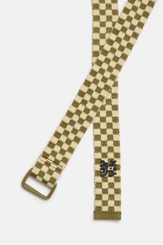 Flynn - D-Ring Cotton Belt in Green Checkerboard