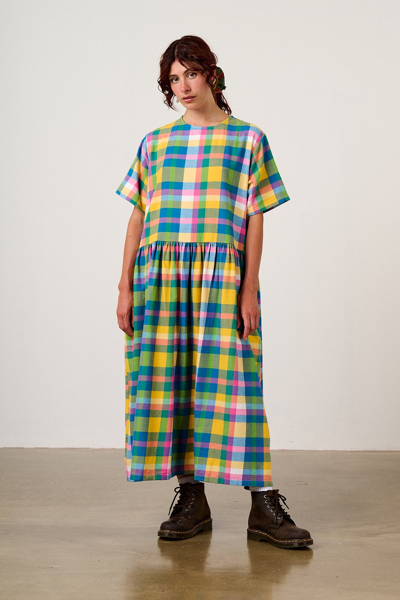 Georgia - Brushed Cotton Dress in Retro Picnic Fun Check